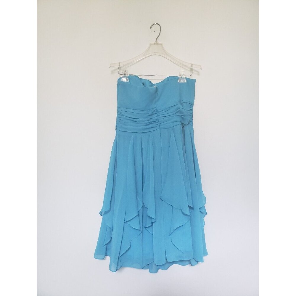 David's Bridal Women 12 Semi Formal Prom Dress Blue Strapless Ruffle Knee Length - Picture 2 of 5